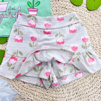  Conj. Blusa Little Garden e Short Saia Flores - Verde